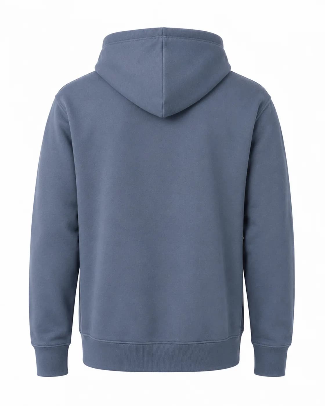 The Kindred hoodie in Blue from the back, printed with a companion profile plate